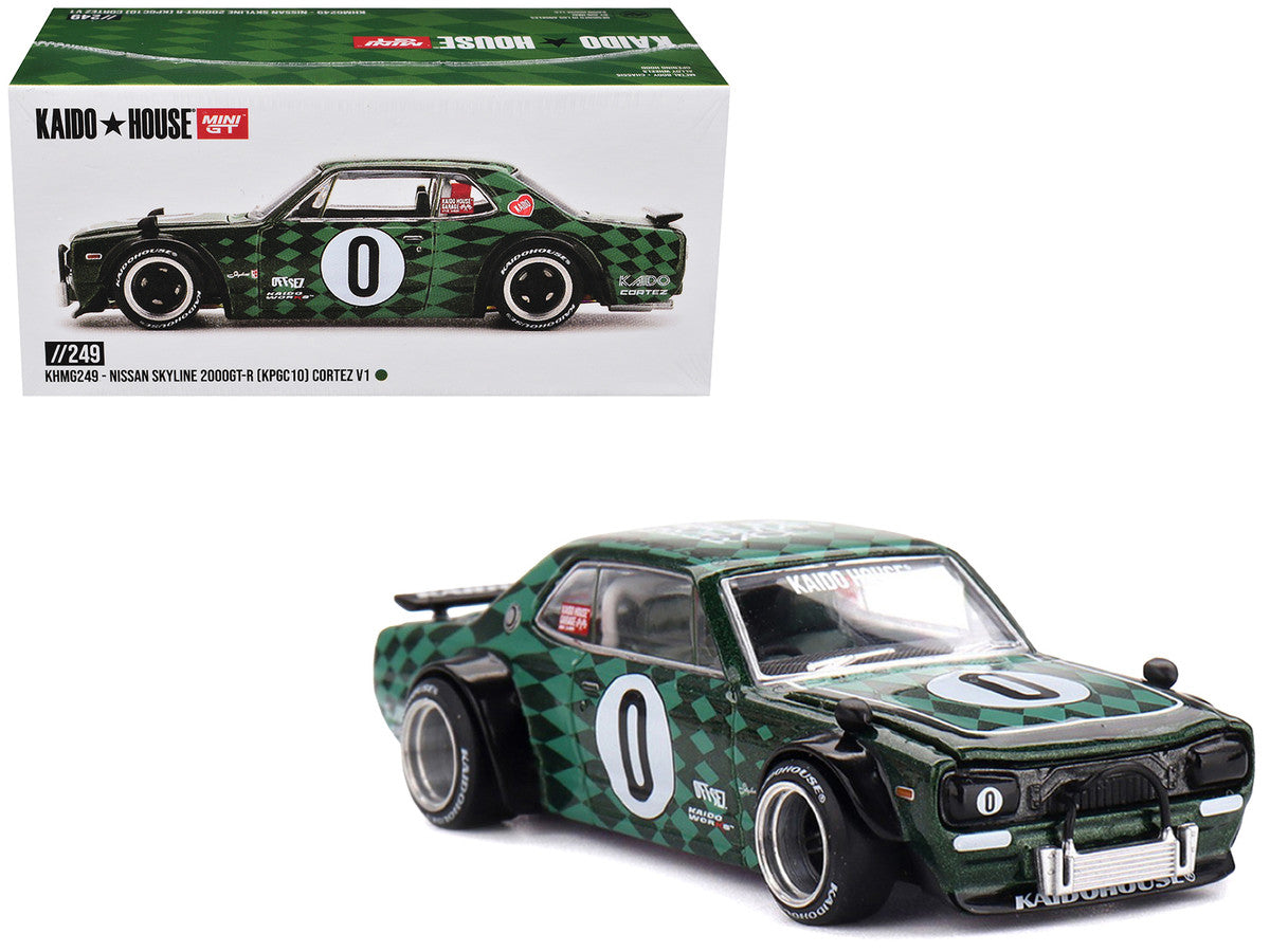 Nissan Skyline 2000GT-R (KPGC10) RHD (Right Hand Drive) #0 "Cortez V1" Green with Graphics (Designed by Jun Imai) "Kaido House" Special 1/64 Diecast Model Car by Mini GT Mini GT