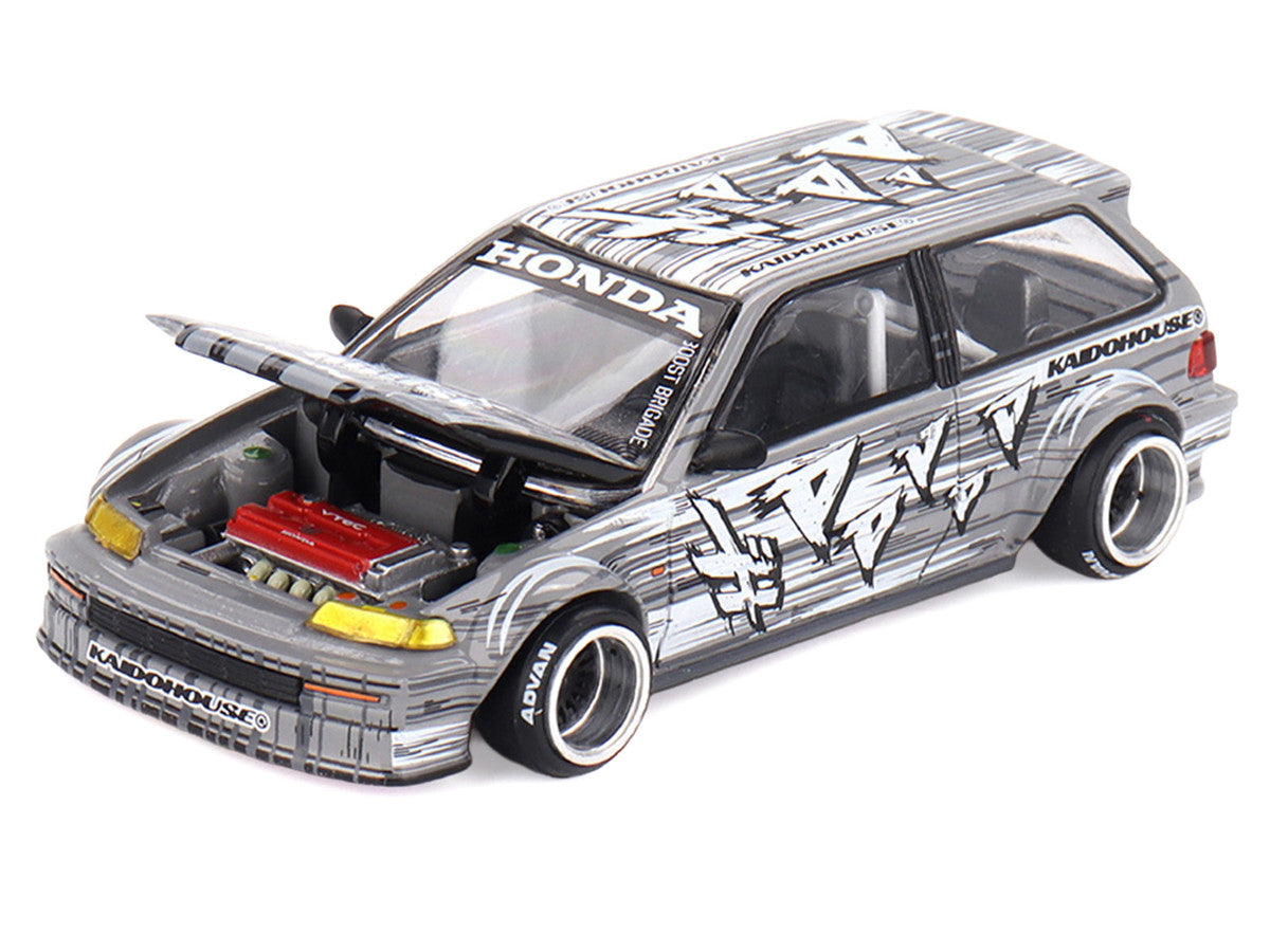 Honda Civic (EF) "Manga V1" Gray Metallic with Graphics (Designed by Jun Imai) "Kaido House" Special 1/64 Diecast Model Car by Mini GT Mini GT