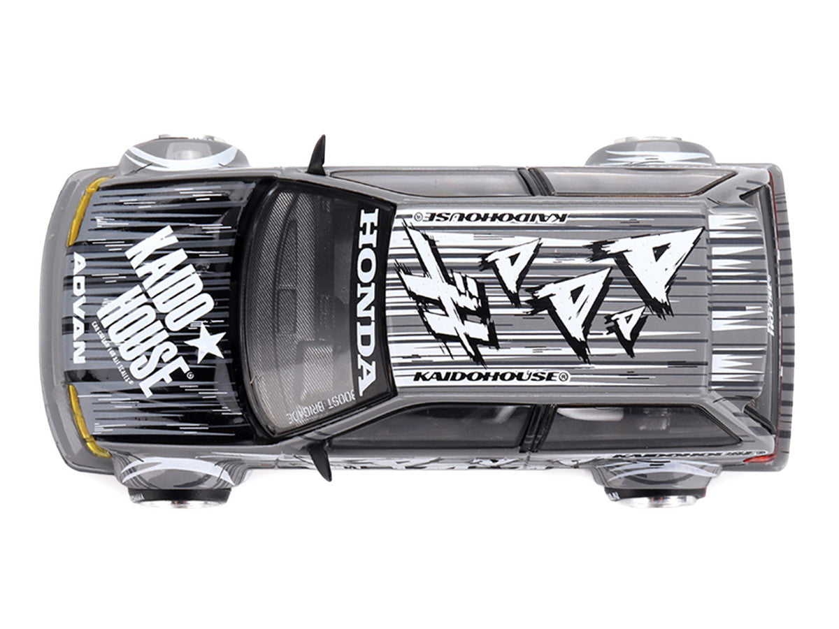 Honda Civic (EF) "Manga V1" Gray Metallic with Graphics (Designed by Jun Imai) "Kaido House" Special 1/64 Diecast Model Car by Mini GT Mini GT