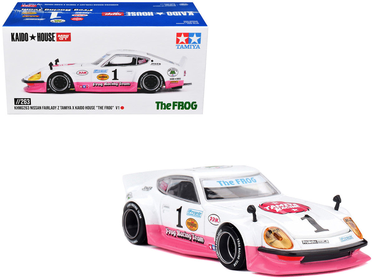 Nissan Fairlady Z RHD (Right Hand Drive) #1 "Tamiya Racing - Frog Racing Team" White and Pink (Designed by Jun Imai) "Kaido House" Special 1/64 Diecast Model Car by Mini GT Mini GT