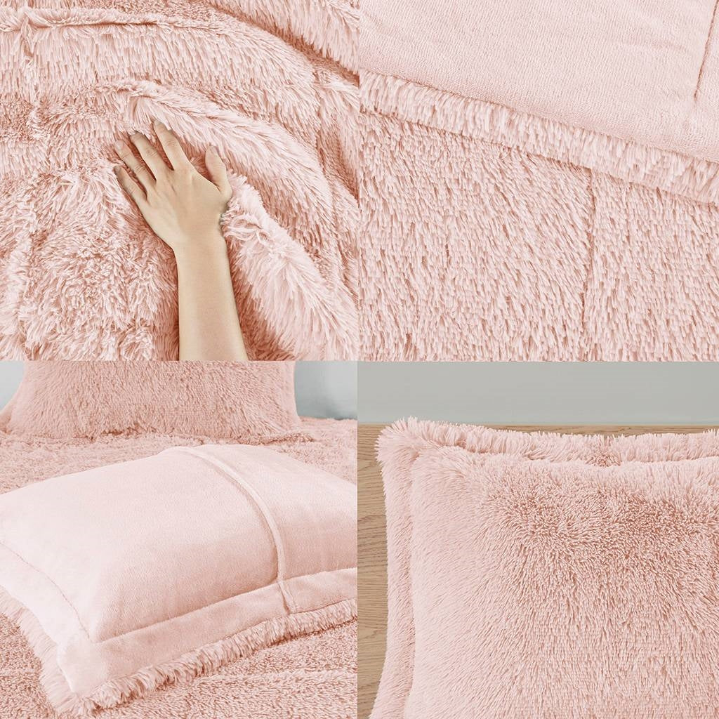 King/CAL King Pink Blush Soft Sherpa Faux Fur 3-Piece Comforter Set with Shams FastFurnishings