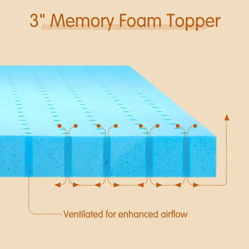 King size 3-inch Thick High Density Memory Foam Mattress Topper FastFurnishings