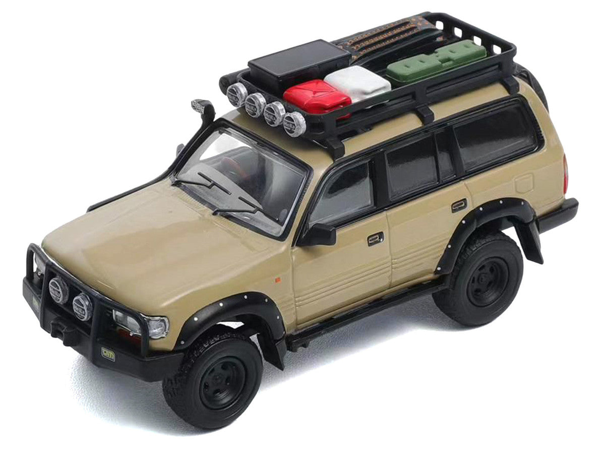 Toyota Land Cruiser 80 RHD (Right Hand Drive) Beige with Roof Rack and Accessories 1/64 Diecast Model Car by GCD-1