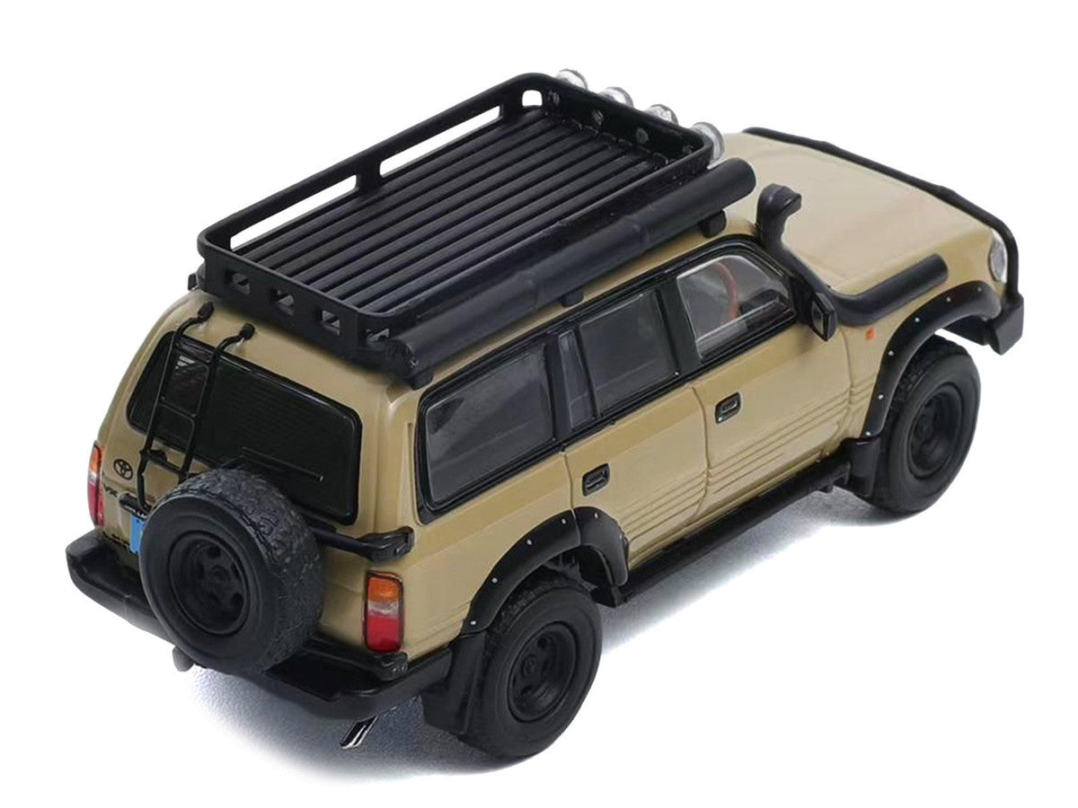 Toyota Land Cruiser 80 RHD (Right Hand Drive) Beige with Roof Rack and Accessories 1/64 Diecast Model Car by GCD-2