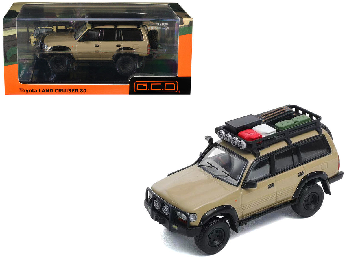 Toyota Land Cruiser 80 RHD (Right Hand Drive) Beige with Roof Rack and Accessories 1/64 Diecast Model Car by GCD-0