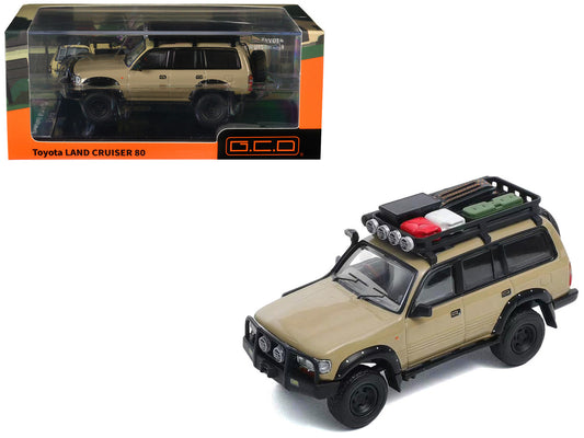 Toyota Land Cruiser 80 RHD (Right Hand Drive) Beige with Roof Rack and Accessories 1/64 Diecast Model Car by GCD-0