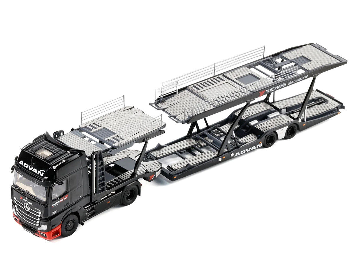 Mercedes-Benz Actros Gigaspace Auto Transporter "ADVAN Yokohama" Black 1/64 Diecast Model by GCD GCD