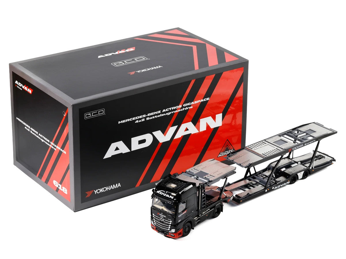 Mercedes-Benz Actros Gigaspace Auto Transporter "ADVAN Yokohama" Black 1/64 Diecast Model by GCD GCD