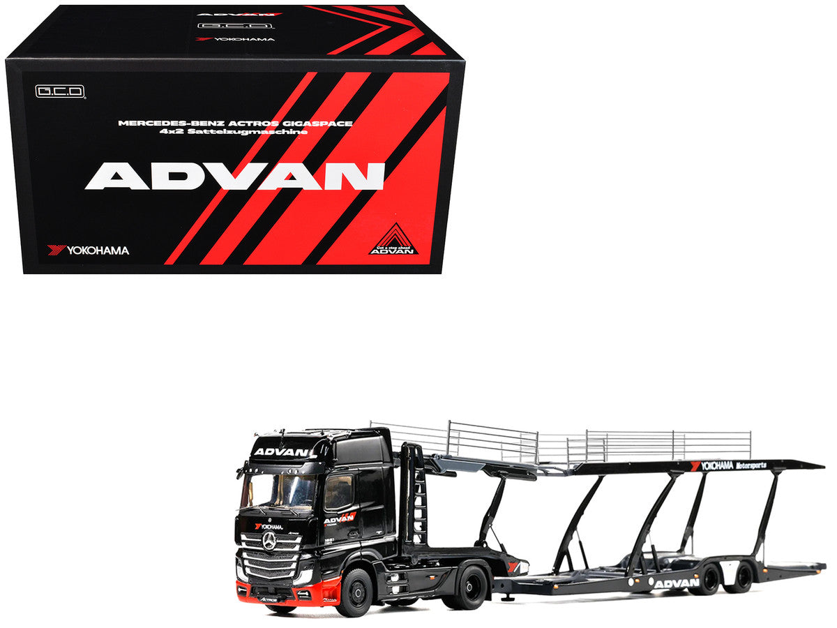 Mercedes-Benz Actros Gigaspace Auto Transporter "ADVAN Yokohama" Black 1/64 Diecast Model by GCD GCD