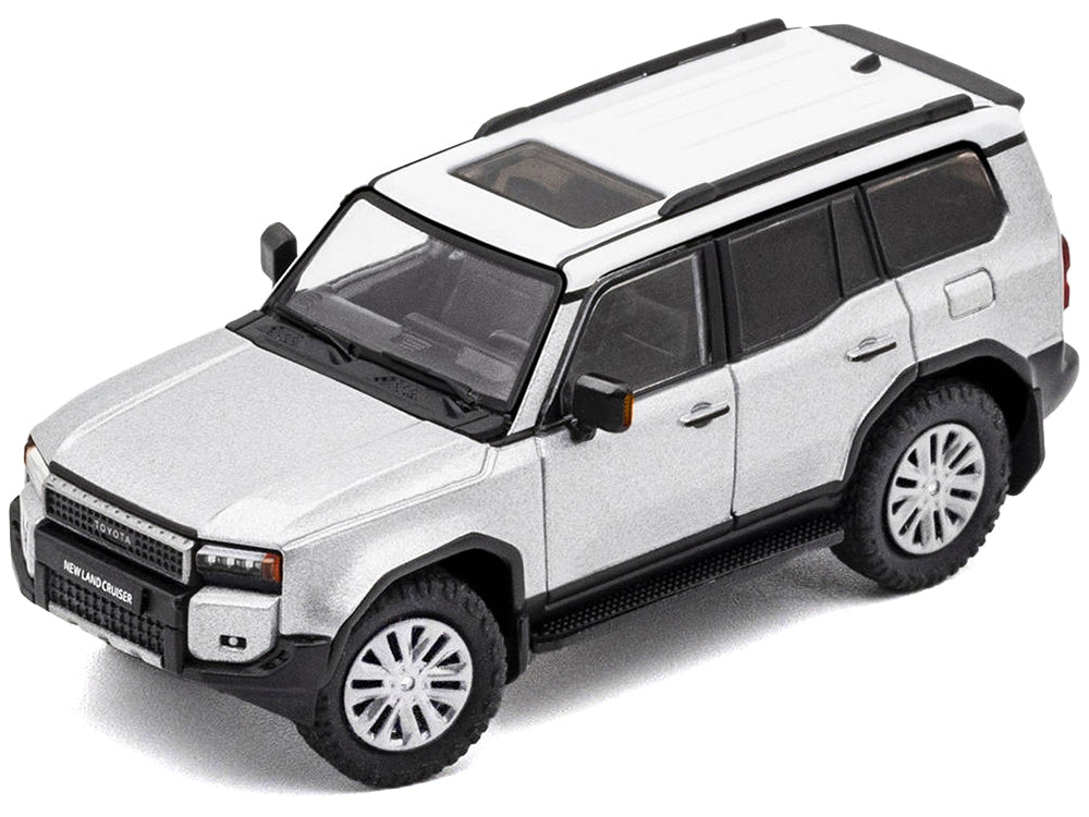 Toyota Land Cruiser Prado 250 Silver Metallic with White Top 1/64 Diecast Model Car by GCD