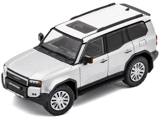 Toyota Land Cruiser Prado 250 Silver Metallic with White Top 1/64 Diecast Model Car by GCD