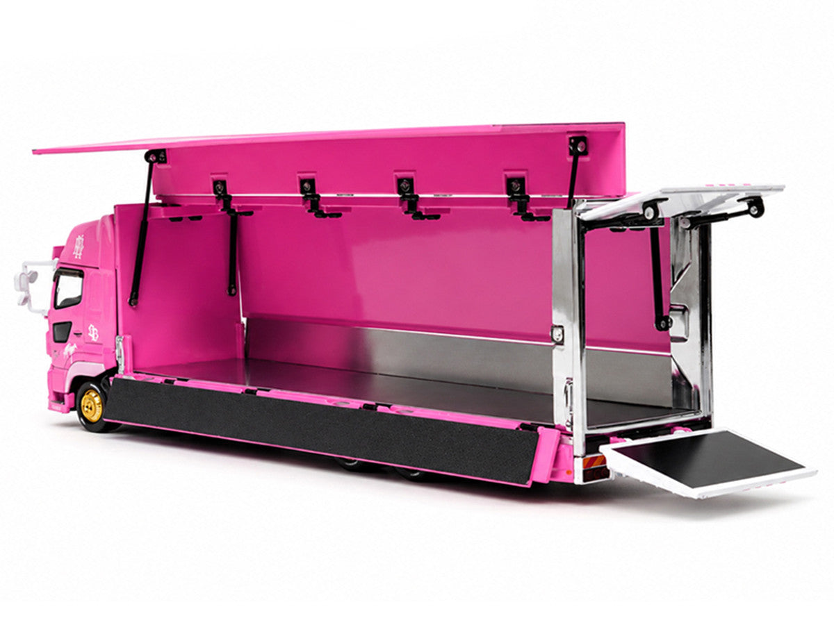 Hino 700 Transporter RHD (Right Hand Drive) "LB-Trucks - Kayano_Distr." Pink Metallic with Graphics 1/64 Diecast Model by GCD GCD