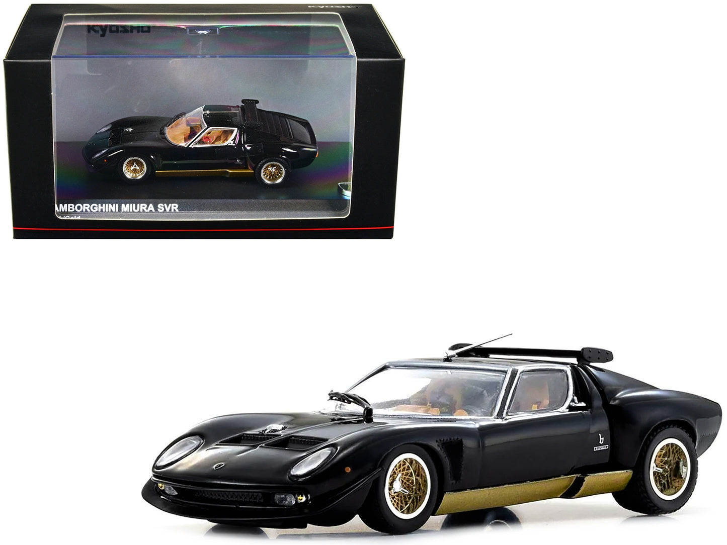 Lamborghini Miura SVR Black with Gold Accents and Wheels 1/43 Diecast Model Car by Kyosho