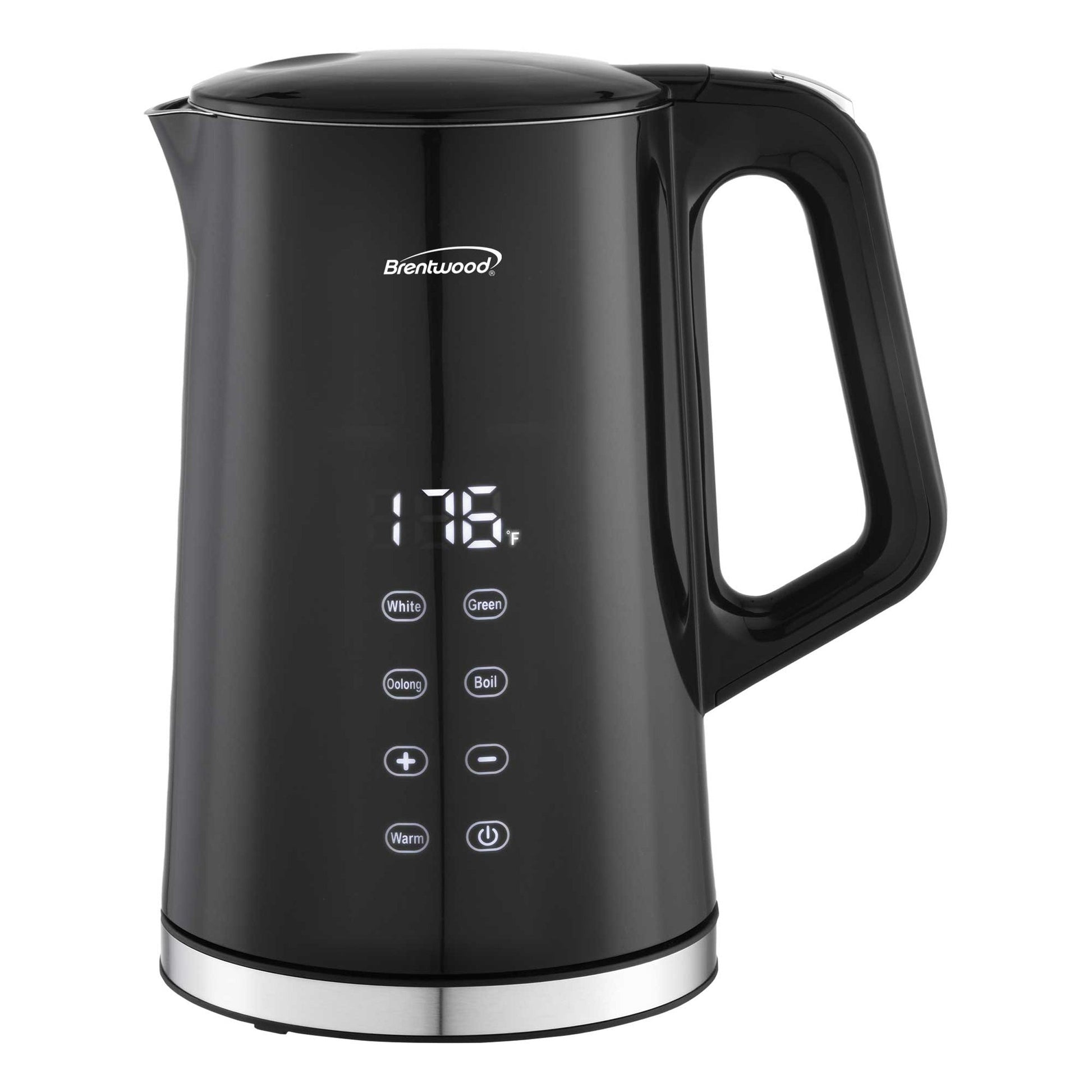 Brentwood 1.7L 1100W BPA Free 360 Cordless Cool Touch Digital Electric Kettle in Black W2B