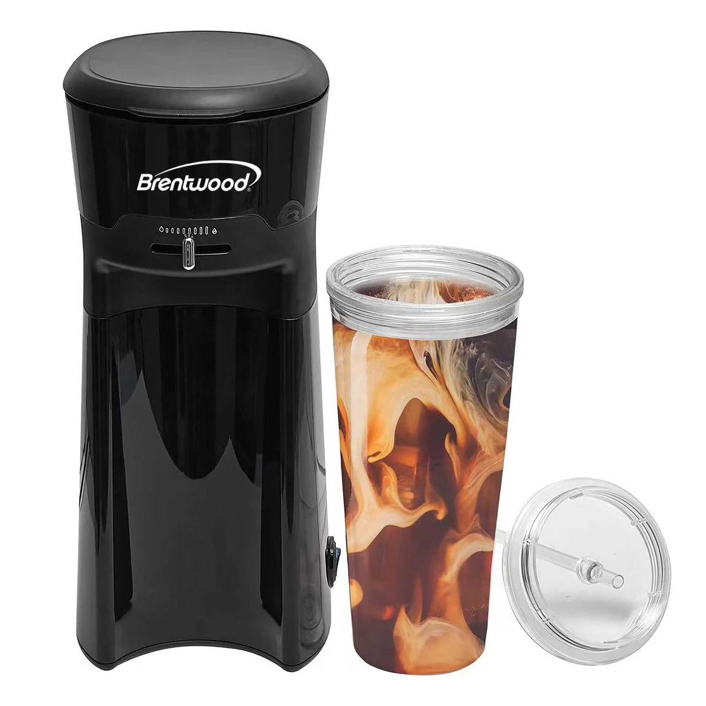 Brentwood Single Serve Iced Coffee Tea Maker in Black with 20 Ounce Insulated Tumbler W2B
