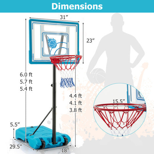 Kids Basketball Hoop Adjustable 3.8 FT Indoor Outdoor with Wheels