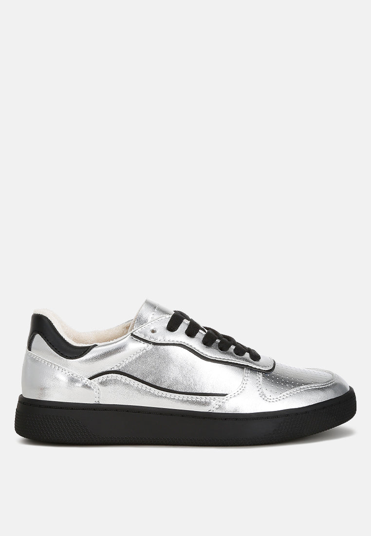 Kyniska Metallic Faux Leather Everyday Sneakers London Rag