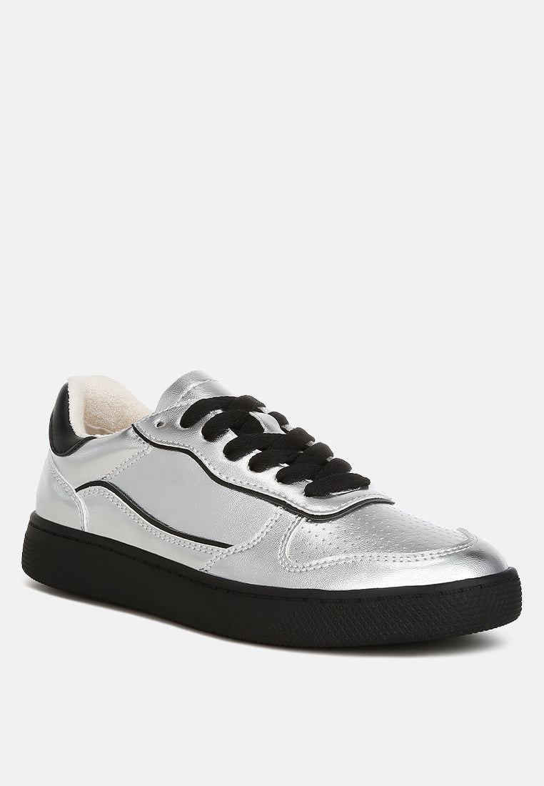 Kyniska Metallic Faux Leather Everyday Sneakers London Rag