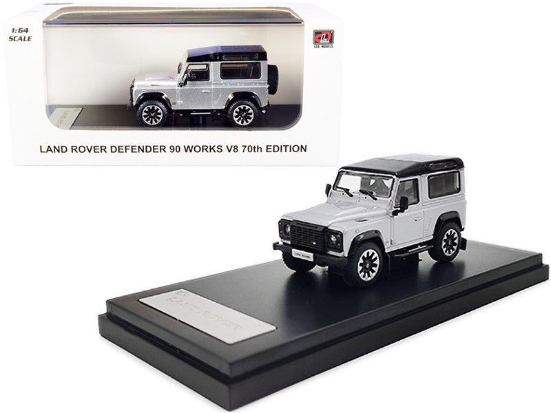 Land Rover Defender 90 Works V8 Silver Metallic with Black Top "70th Edition" 1/64 Diecast Model Car by LCD Models LCD Models