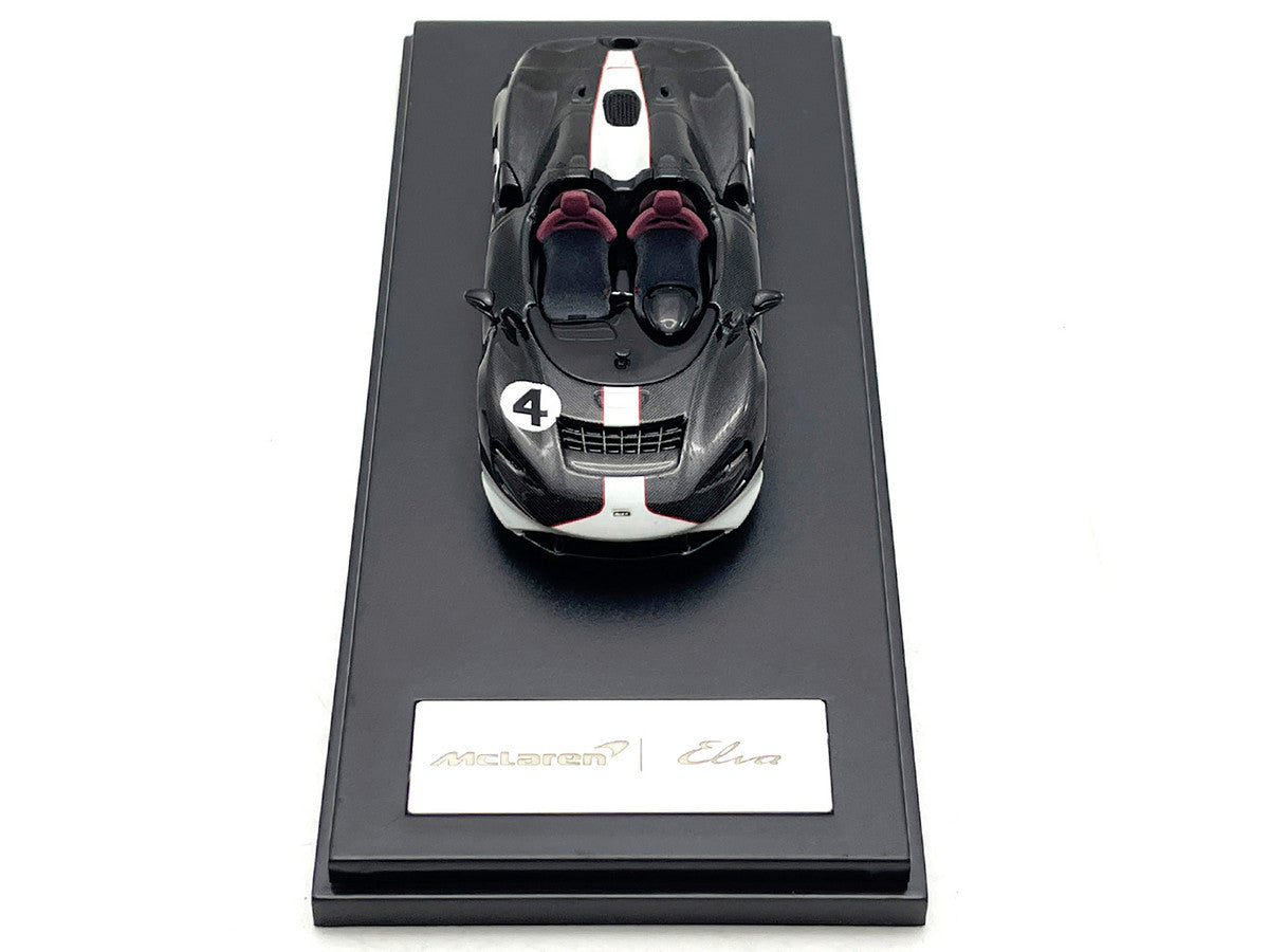 McLaren Elva Convertible #4 Carbon Black with White and Red Stripes 1/64 Diecast Model Car by LCD Models LCD Models
