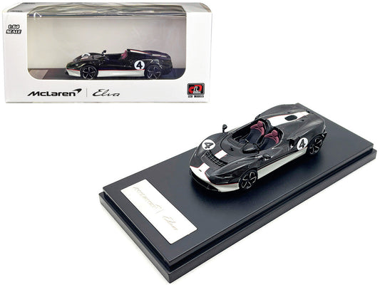 McLaren Elva Convertible #4 Carbon Black with White and Red Stripes 1/64 Diecast Model Car by LCD Models LCD Models
