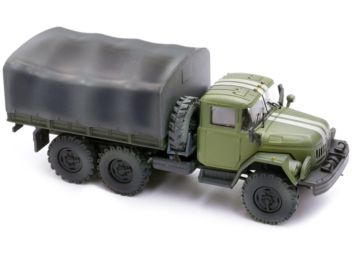 ZIL 131 Cargo Truck Green with White Stripes "Ukrainian Ground Forces" 1/72 Diecast Model by Legion-2