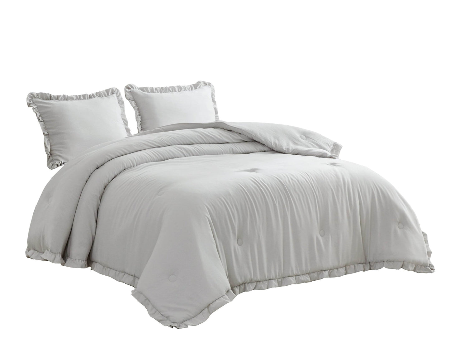 Queen Oversized Grey Ruffled Edge Microfiber Comforter Set FastFurnishings