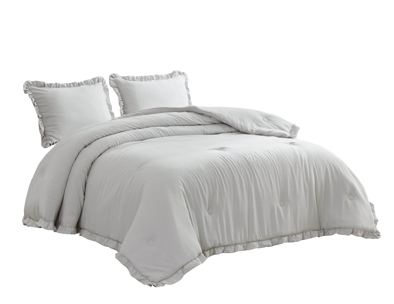 Queen Oversized Grey Ruffled Edge Microfiber Comforter Set FastFurnishings