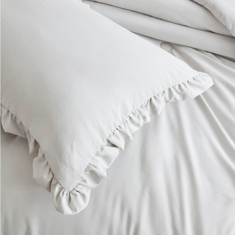 Queen Oversized Grey Ruffled Edge Microfiber Comforter Set FastFurnishings