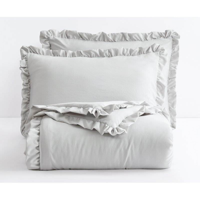 Queen Oversized Grey Ruffled Edge Microfiber Comforter Set FastFurnishings