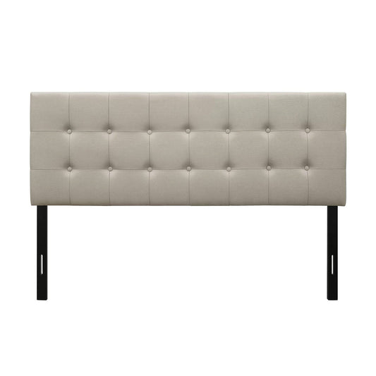 Full size Button-Tufted Headboard in Light Grey Taupe Beige Upholstered Fabric-0