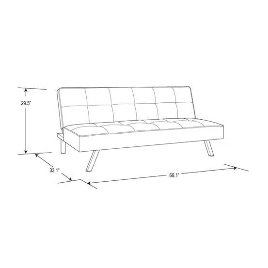 Modern Futon Sofa Bed in Light Gray Fabric with Chrome Metal Legs-4