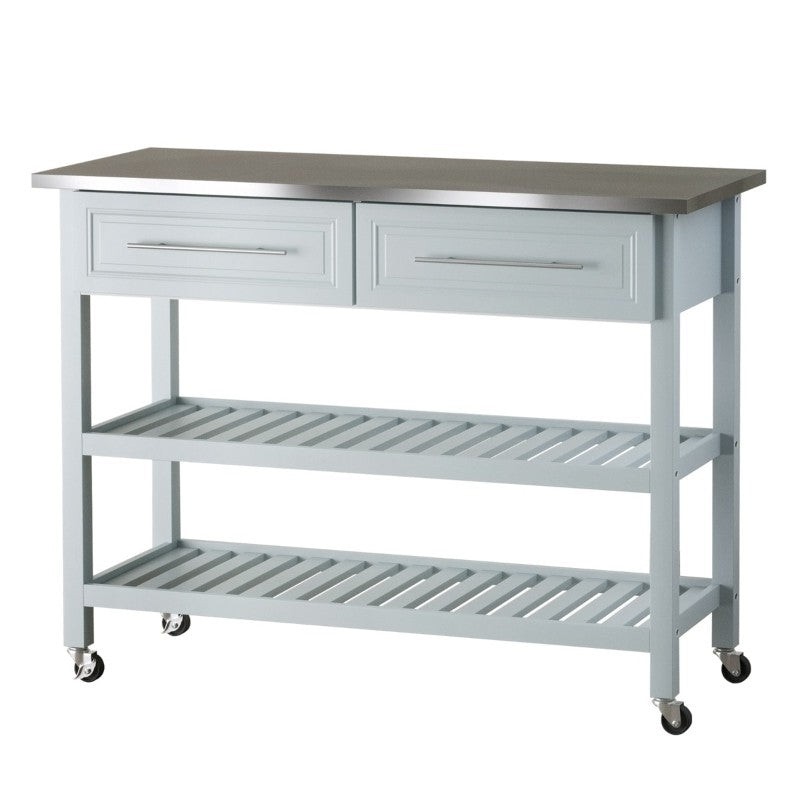 Light Gray Rolling Kitchen Island 2 Drawers Storage with Stainless Steel Top HomePacific