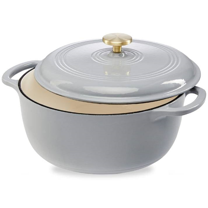 6 Quart Large Light Grey Enamel Cast-Iron Dutch Oven Kitchen Cookware FastFurnishings