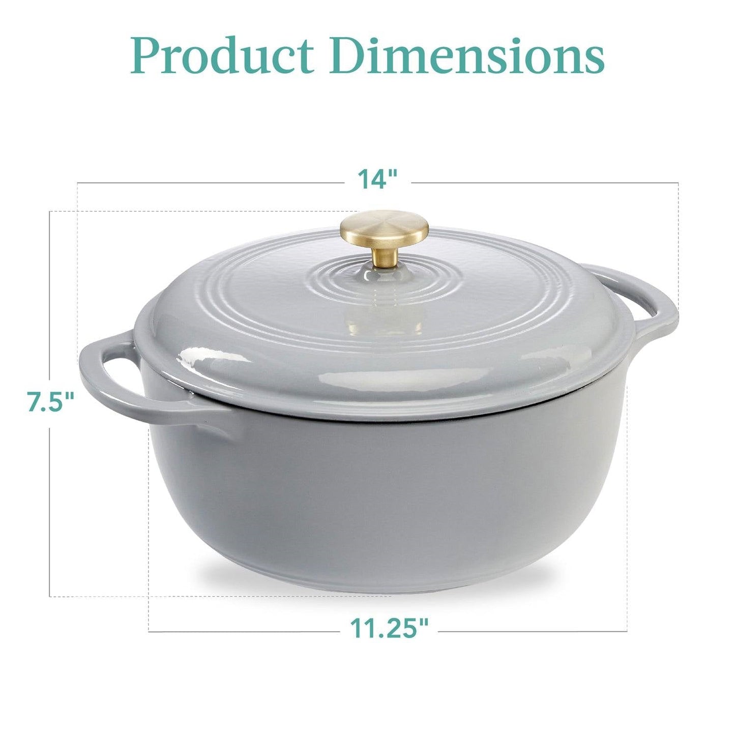 6 Quart Large Light Grey Enamel Cast-Iron Dutch Oven Kitchen Cookware FastFurnishings