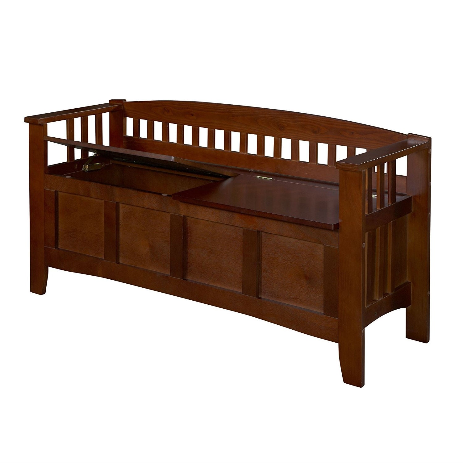 Split Seat Storage Accent Bench in Walnut Wood Finish FastFurnishings