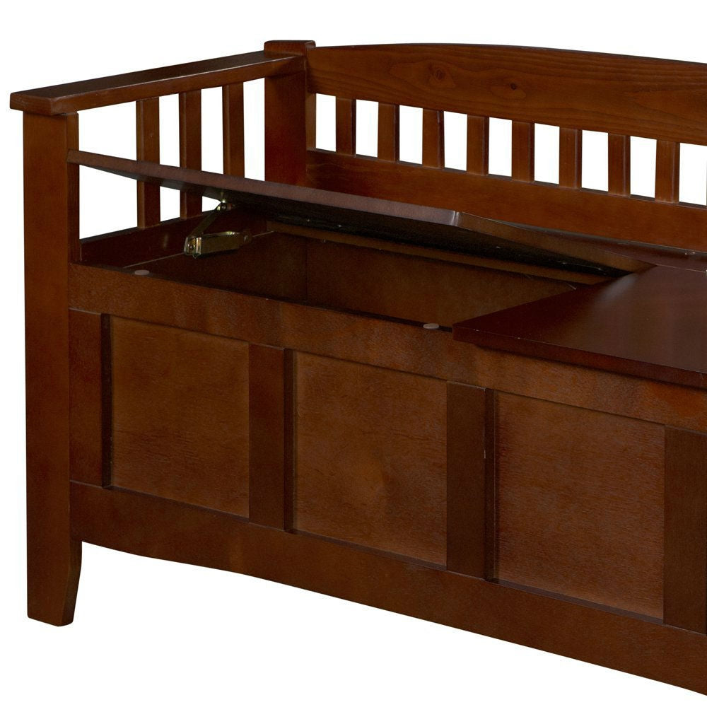 Split Seat Storage Accent Bench in Walnut Wood Finish FastFurnishings
