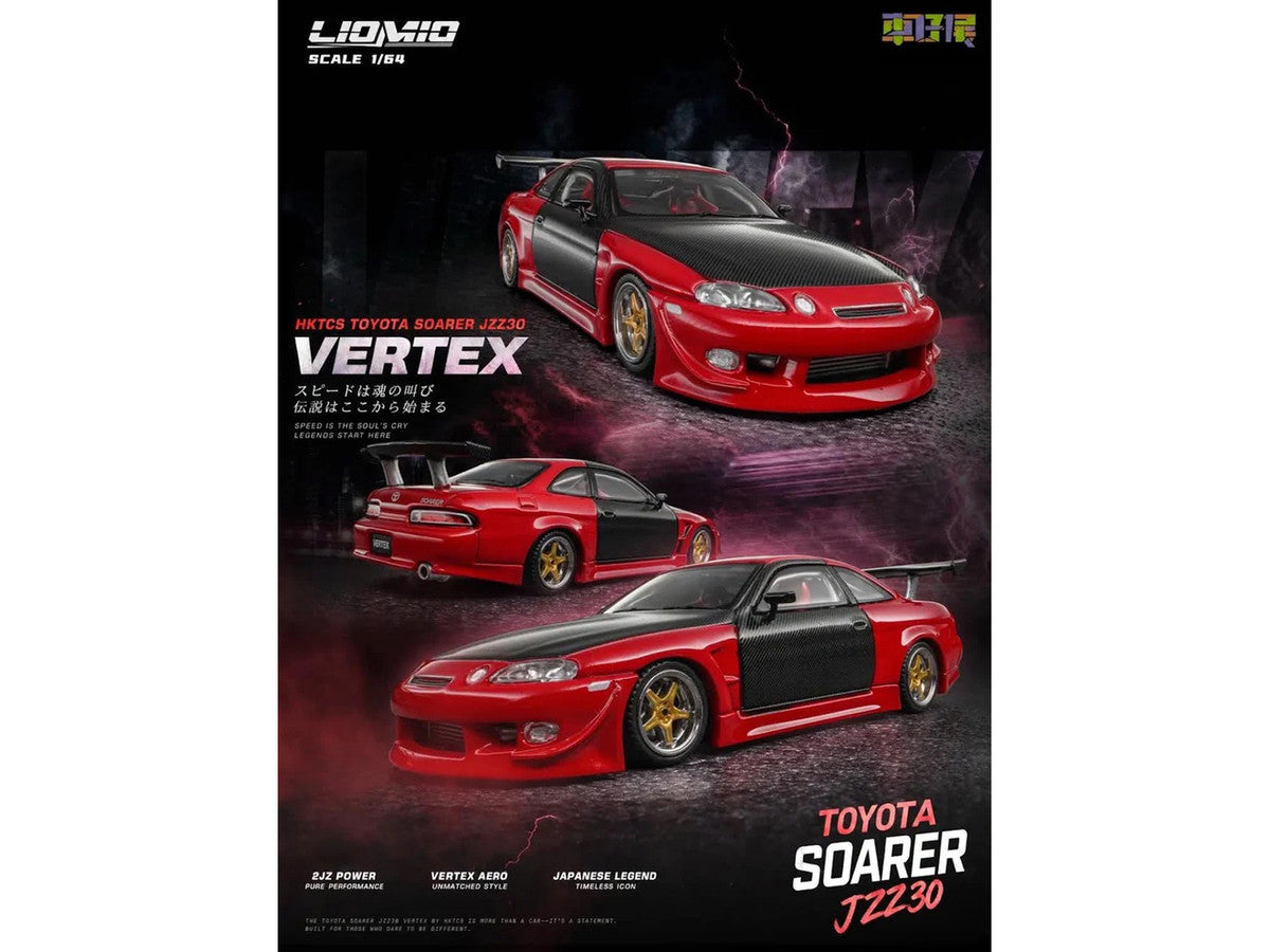 Toyota Soarer JZZ30 Vertex RHD (Right Hand Drive) Red Metallic with Carbon Hood and Doors "Hong Kong Toycar Salon (HKTCS) 2026" 1/64 Diecast Model Car by Liomio Liomio