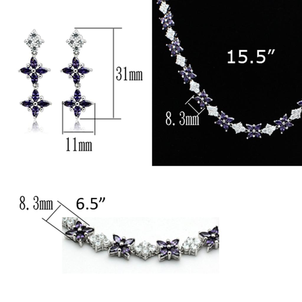 LO2324 - Rhodium Brass Jewelry Sets with AAA Grade CZ  in Amethyst-4