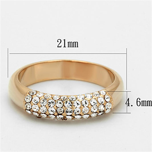LO3069 - Rose Gold Brass Ring with Top Grade Crystal  in Clear Alamode