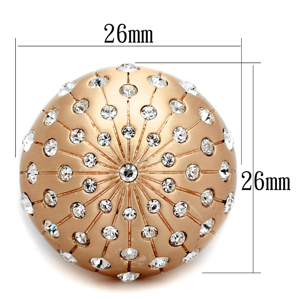 LO3514 - Rose Gold Brass Ring with Top Grade Crystal  in Clear Alamode