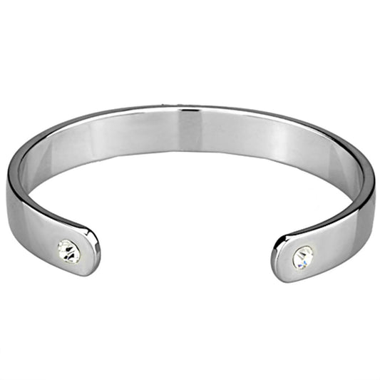 LO3620 - Reverse Two-Tone White Metal Bangle with Top Grade Crystal  in Clear-1