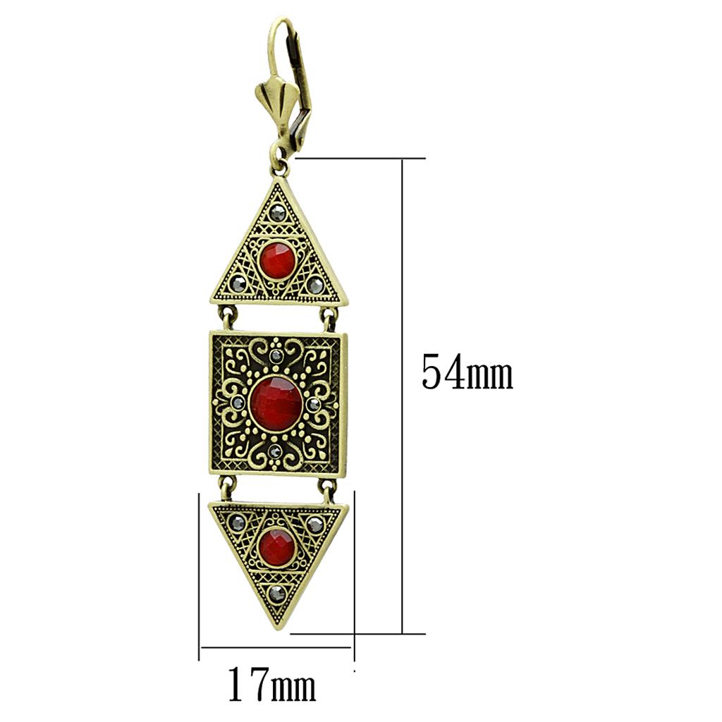 LO3851 - Antique Copper Brass Earrings with Synthetic Synthetic Glass in Siam Alamode