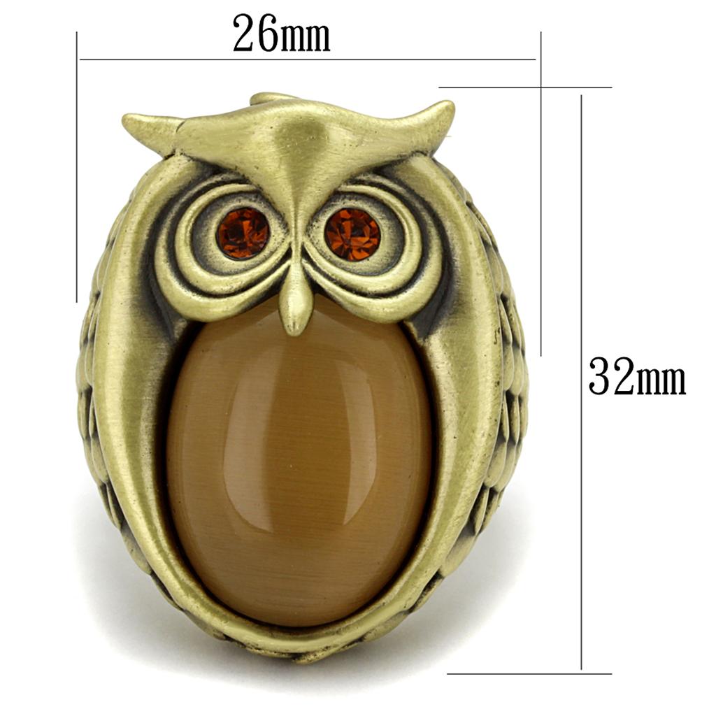 LO3888 - Antique Copper Brass Ring with Synthetic Cat Eye in Brown Alamode