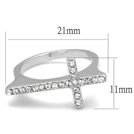 LO3976 - Rhodium Brass Ring with Top Grade Crystal  in Clear Alamode