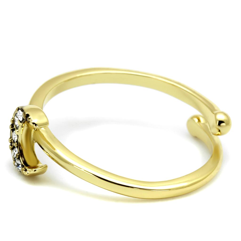 LO4046 - Flash Gold Brass Ring with Top Grade Crystal  in Clear-2