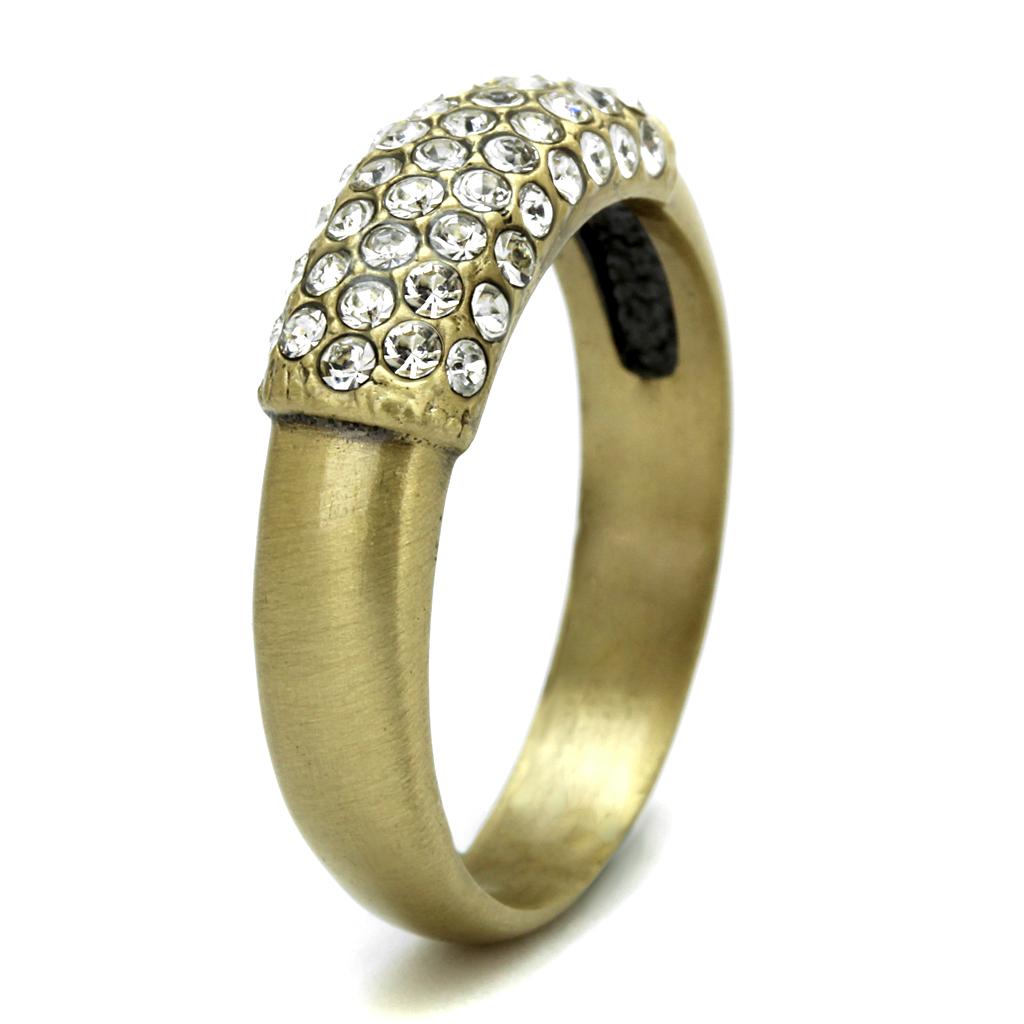 LO4125 - Antique Copper Brass Ring with Top Grade Crystal  in Clear-2
