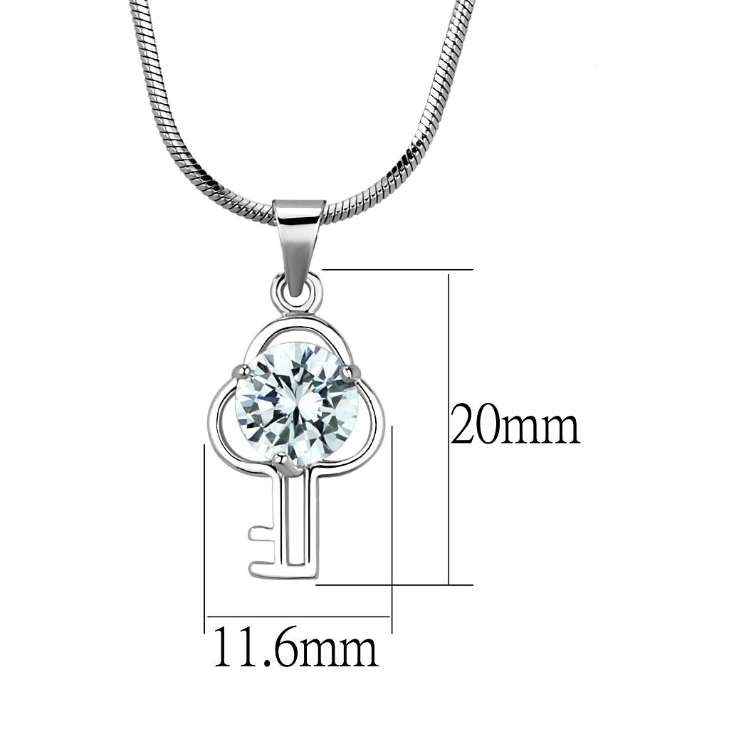 LO4161 - Rhodium Brass Chain Pendant with AAA Grade CZ  in Clear-1