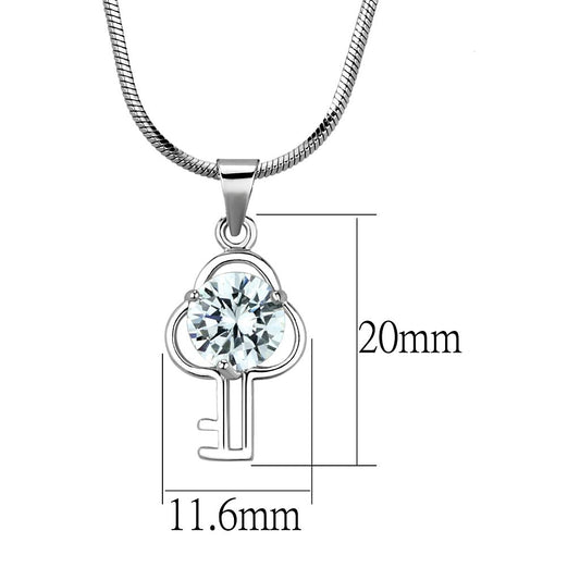 LO4161 - Rhodium Brass Chain Pendant with AAA Grade CZ  in Clear-1