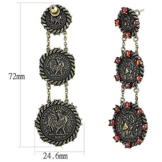 LO4196 - Antique Copper Brass Earrings with AAA Grade CZ  in Garnet-1